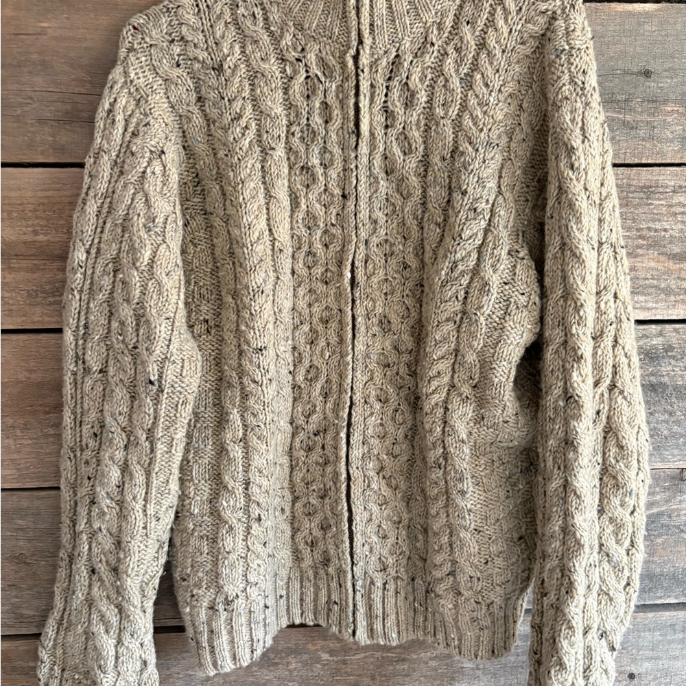 L.L. Bean Men's Irish fisherman Zip-Up Sweater Jacket in Heathered Tan